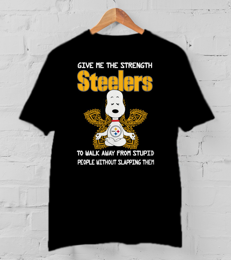 Give Me The Strength Steelers Snoopy Yoga To Walk Away From Stupid People Without Slapping Them T-Shirt
