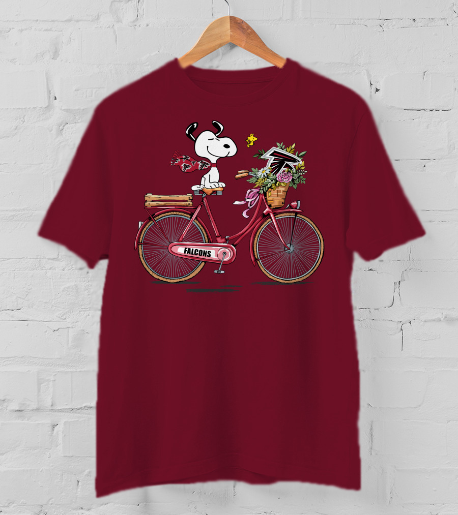Atlanta Falcons Snoopy Woodstock Bicycle Adventure T-Shirt