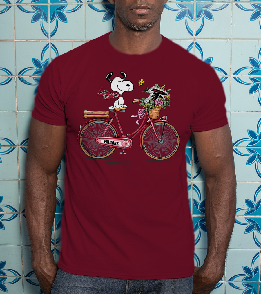 Atlanta Falcons Snoopy Woodstock Bicycle Adventure T-Shirt