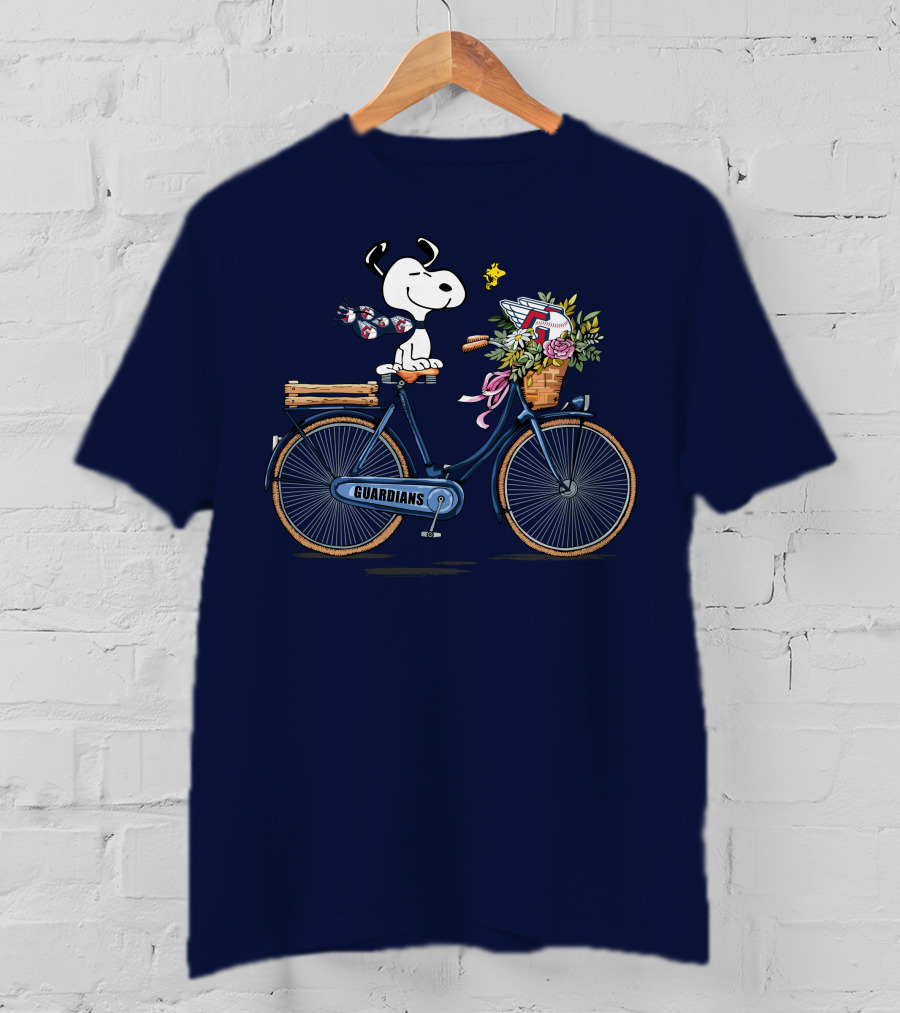 Cleveland Guardians Snoopy Riding Bicycle With Flowers And Baseball Bow Tie T-Shirt