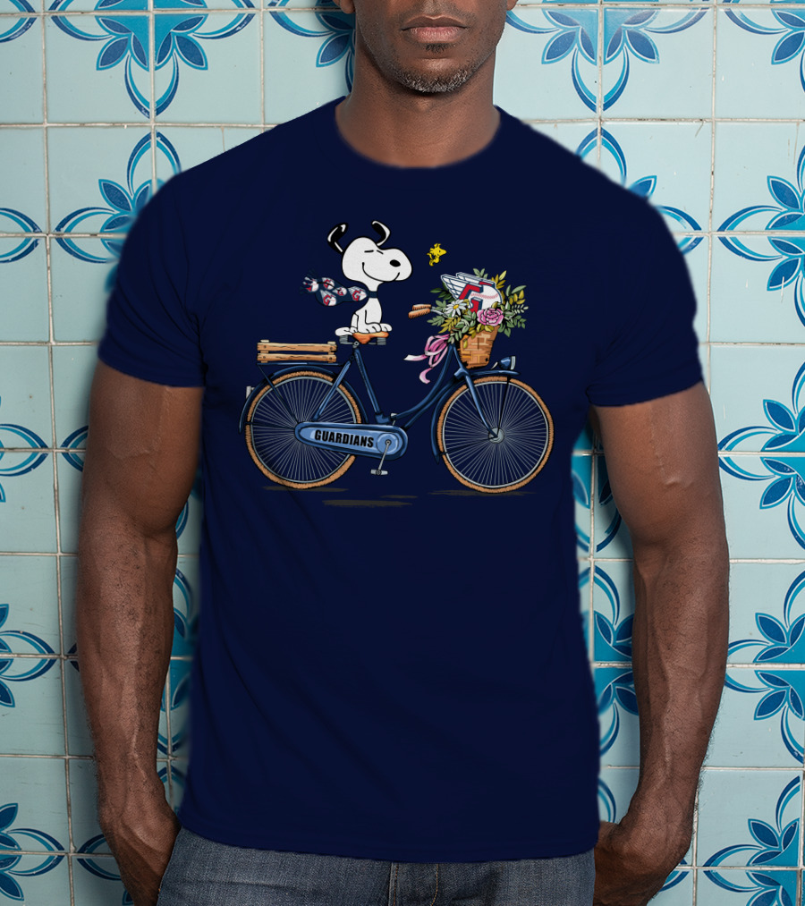Cleveland Guardians Snoopy Riding Bicycle With Flowers And Baseball Bow Tie T-Shirt