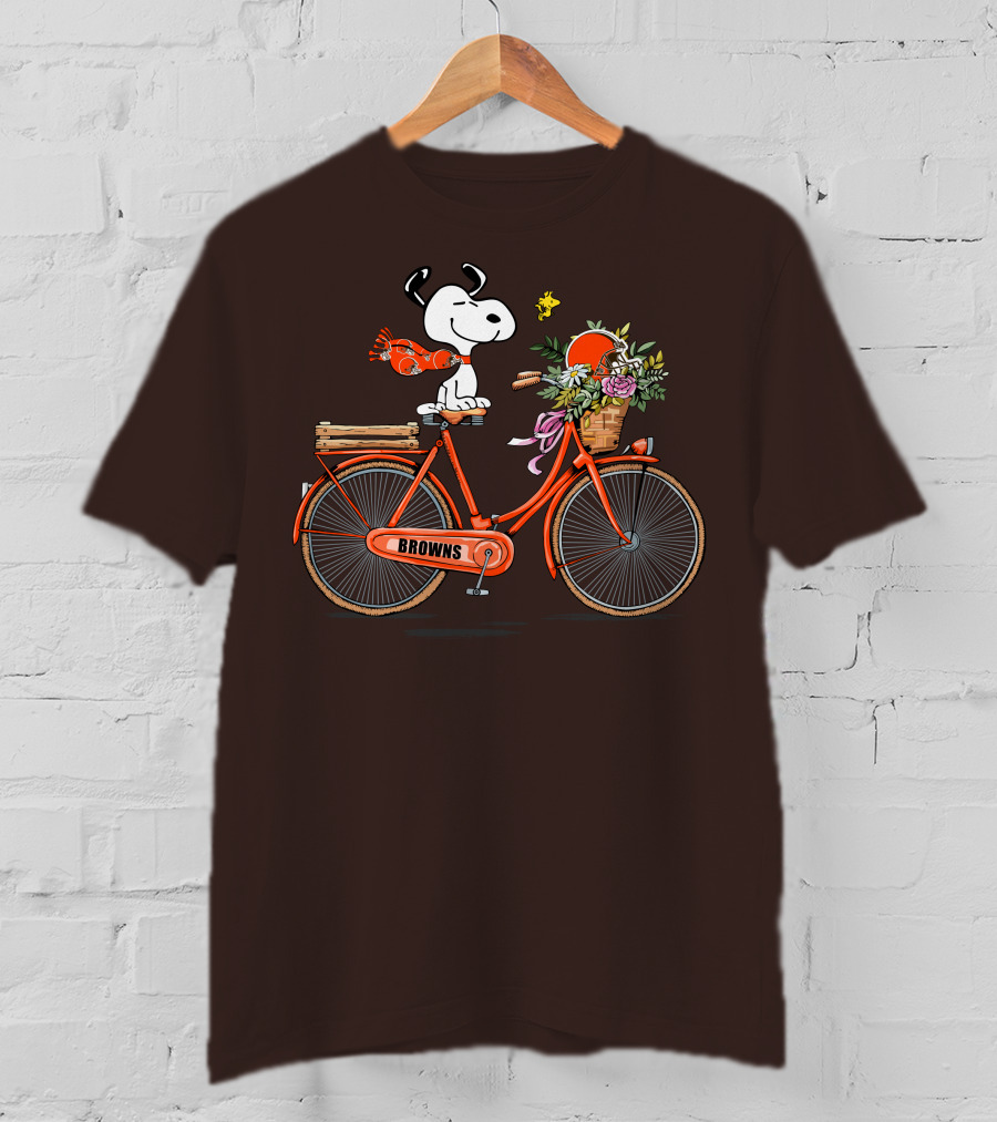 Cleveland Browns Snoopy Woodstock Flower Bicycle T-Shirt