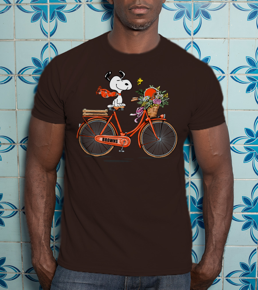 Cleveland Browns Snoopy Woodstock Flower Bicycle T-Shirt