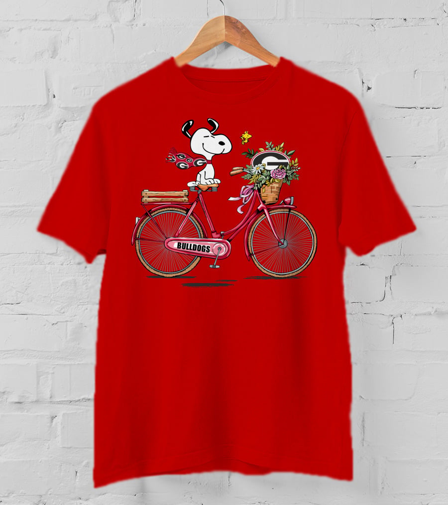 Georgia Bulldogs Snoopy Riding Bike With Flowers T-Shirt