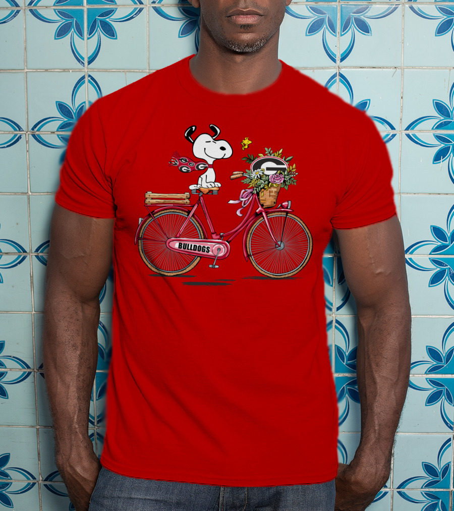 Georgia Bulldogs Snoopy Riding Bike With Flowers T-Shirt