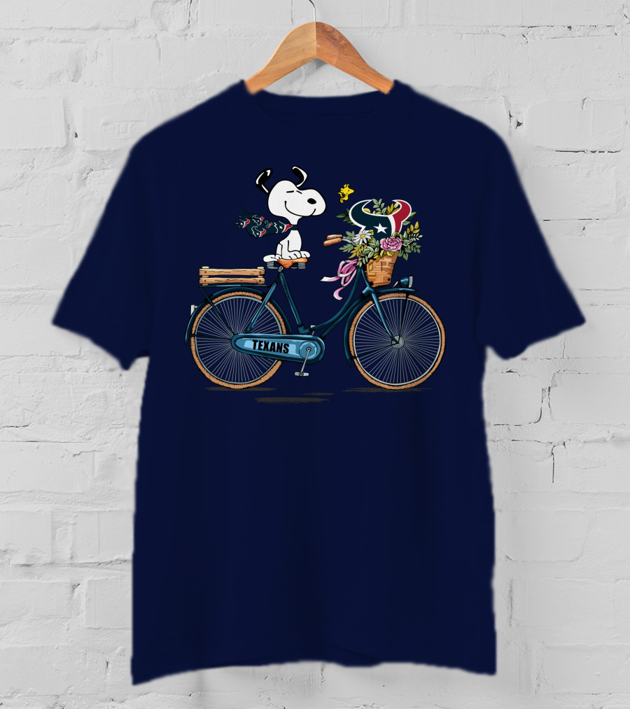 Texans Snoopy Bike Ride With Houston Logo And Flowers T-Shirt