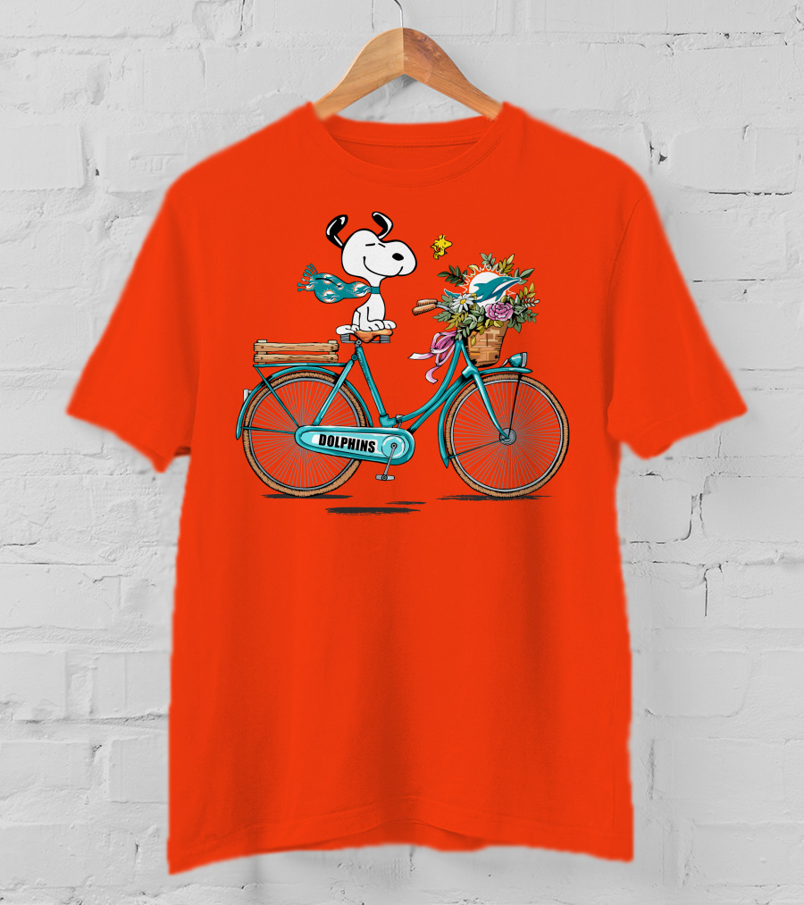 Miami Dolphins Snoopy Bicycle Adventure T-Shirt