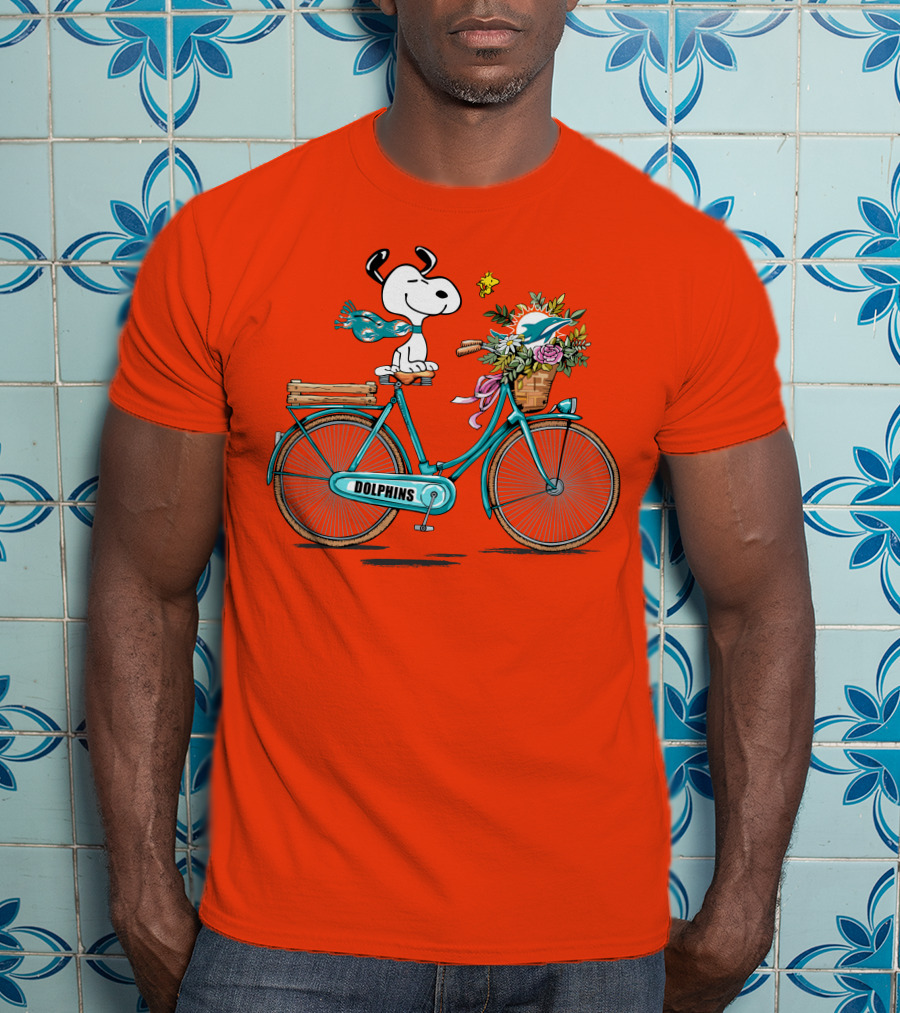 Miami Dolphins Snoopy Bicycle Adventure T-Shirt