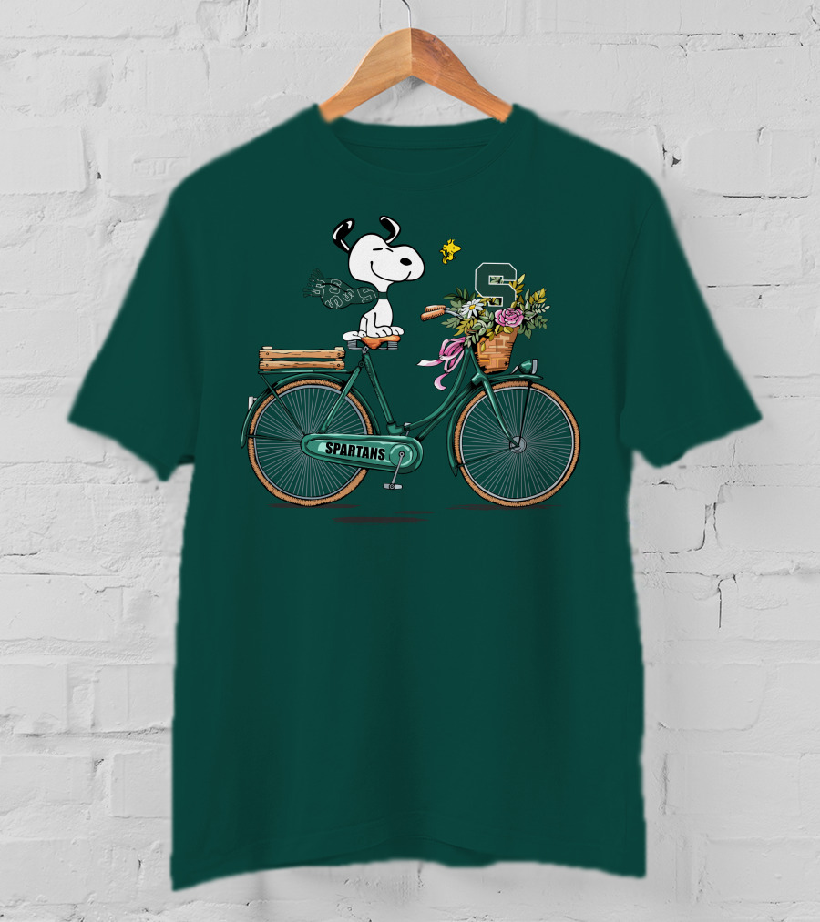 Michigan State Spartans Snoopy On Bicycle With Flowers T-Shirt