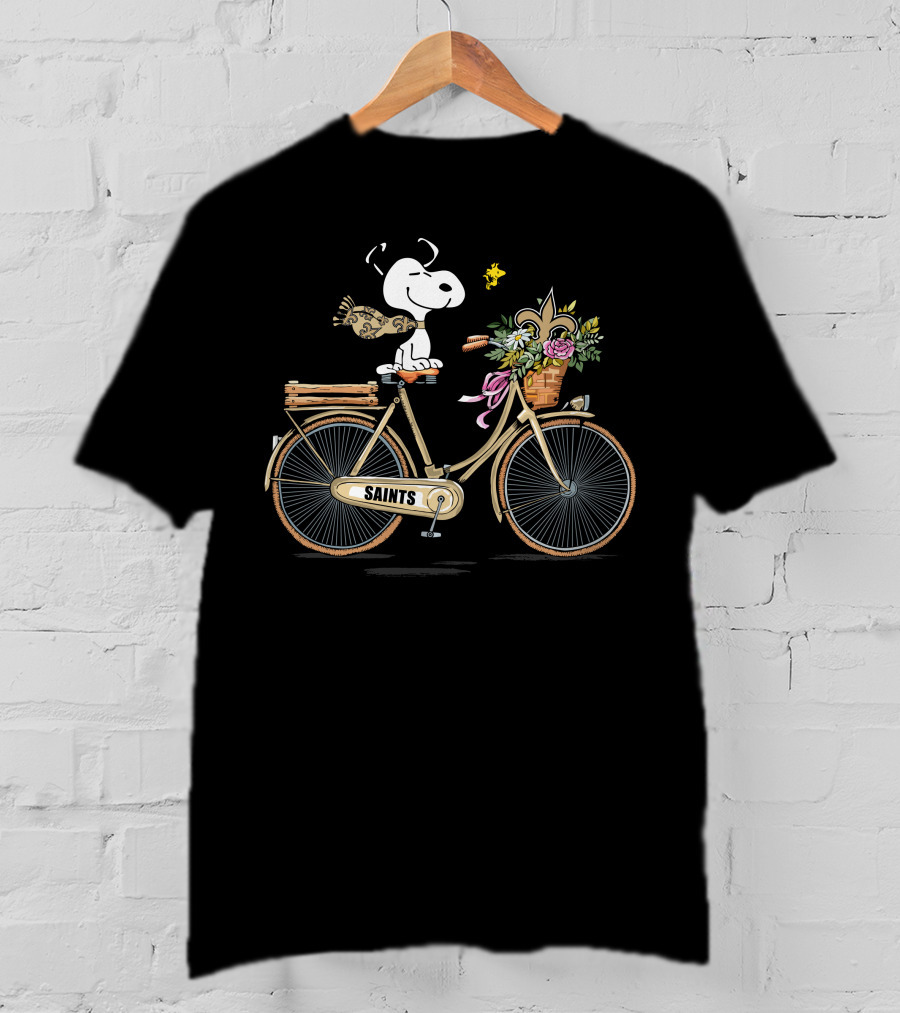 New Orleans Saints Snoopy Bicycle Ride Fleur De Lis Football Fan T-Shirt