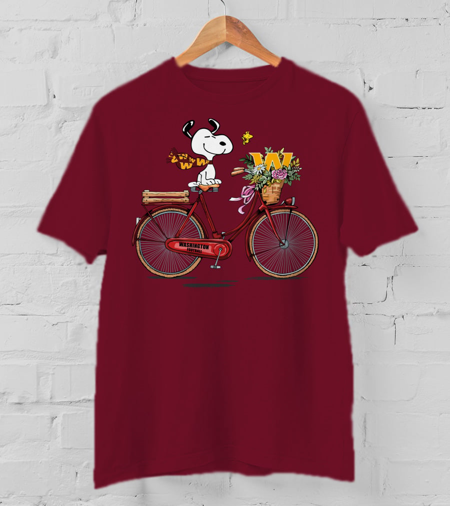 Washington Football Team Snoopy With Bicycle And Flowers T-Shirt
