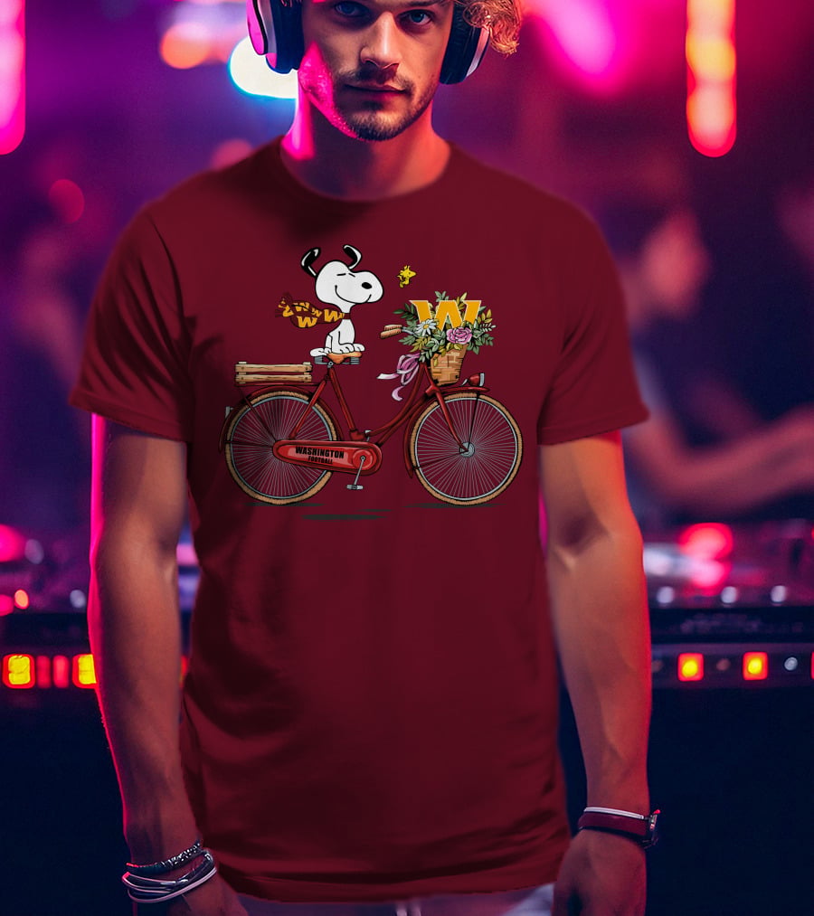 Washington Football Team Snoopy With Bicycle And Flowers T-Shirt