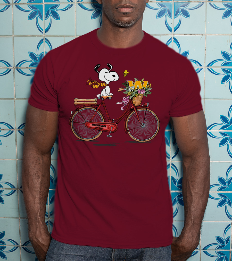 Washington Football Team Snoopy With Bicycle And Flowers T-Shirt