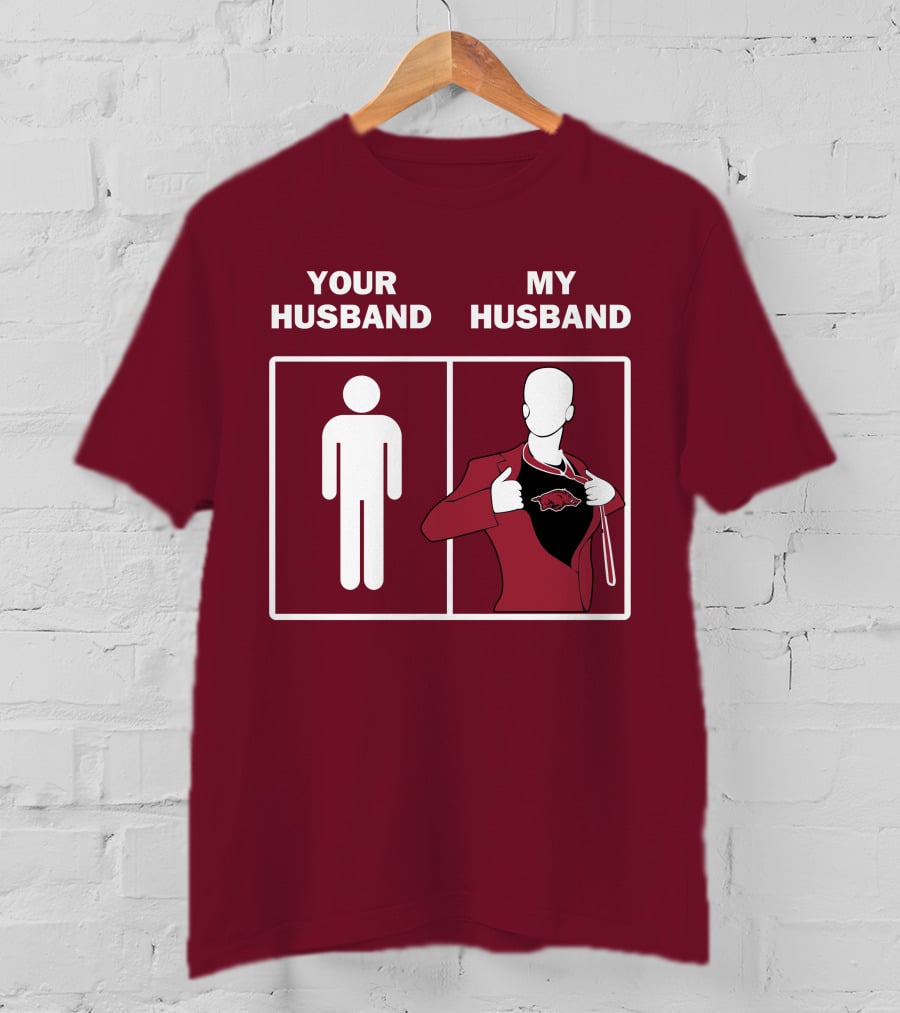 Arkansas Razorbacks Your Husband My Husband Superhero Fan Comparison T-Shirt