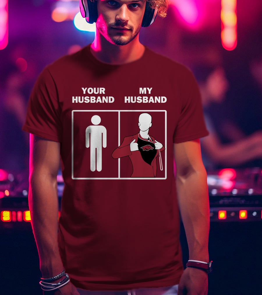 Arkansas Razorbacks Your Husband My Husband Superhero Fan Comparison T-Shirt