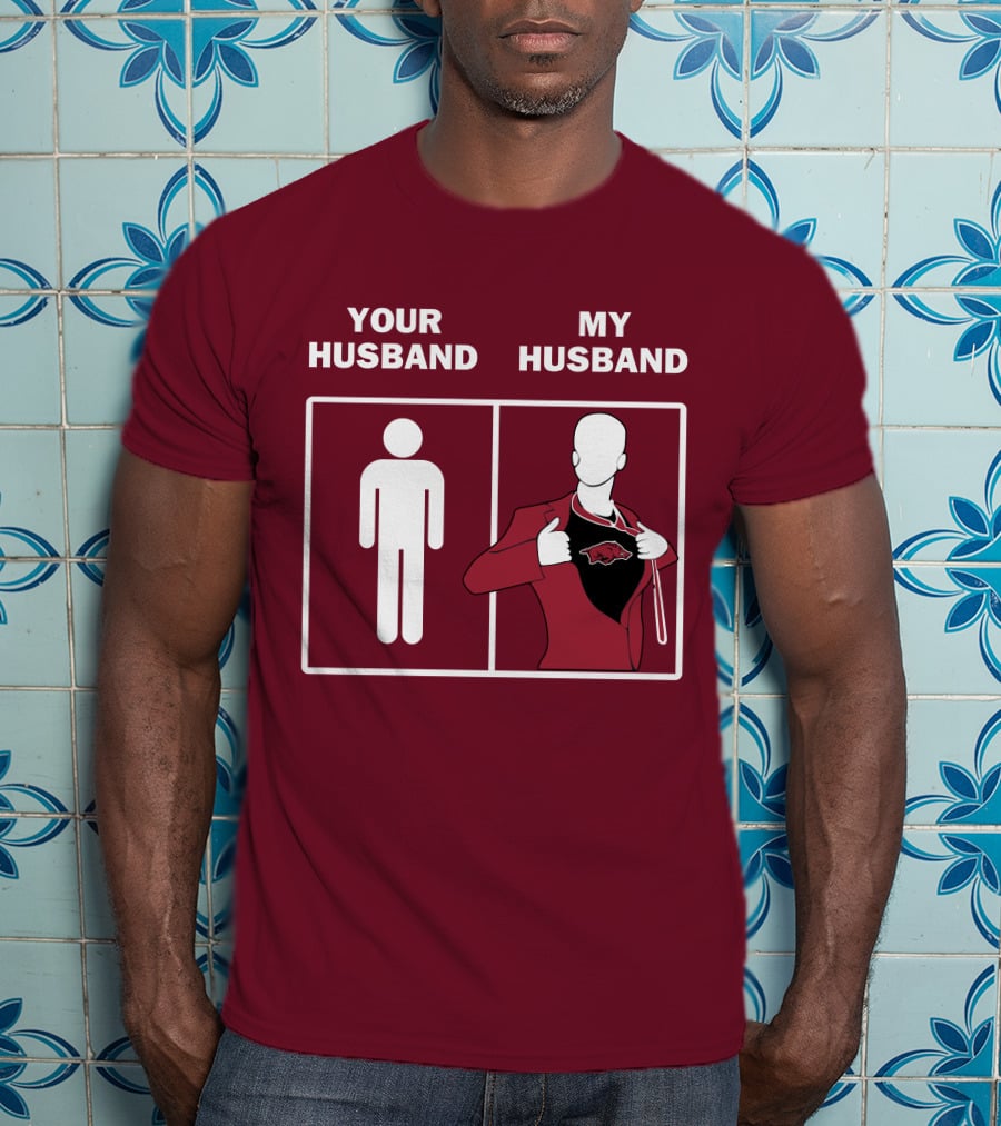 Arkansas Razorbacks Your Husband My Husband Superhero Fan Comparison T-Shirt
