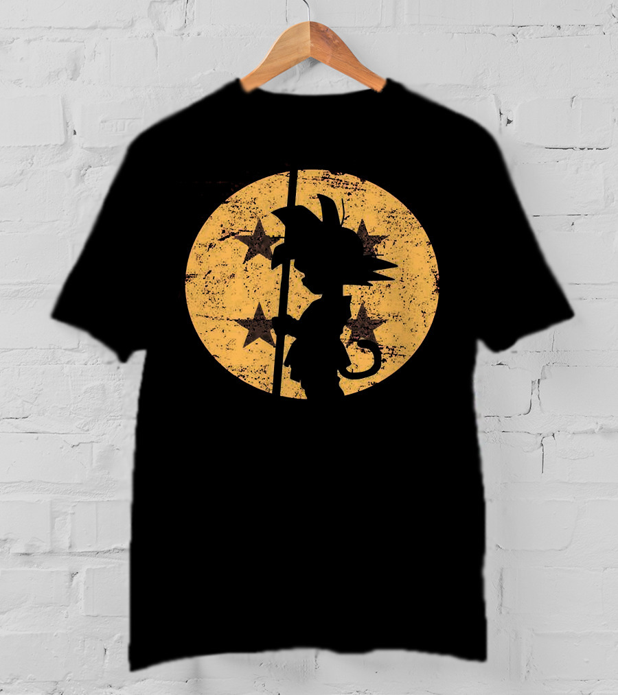 Songoku Dragonball Silhouette With Stars Circle T-Shirt