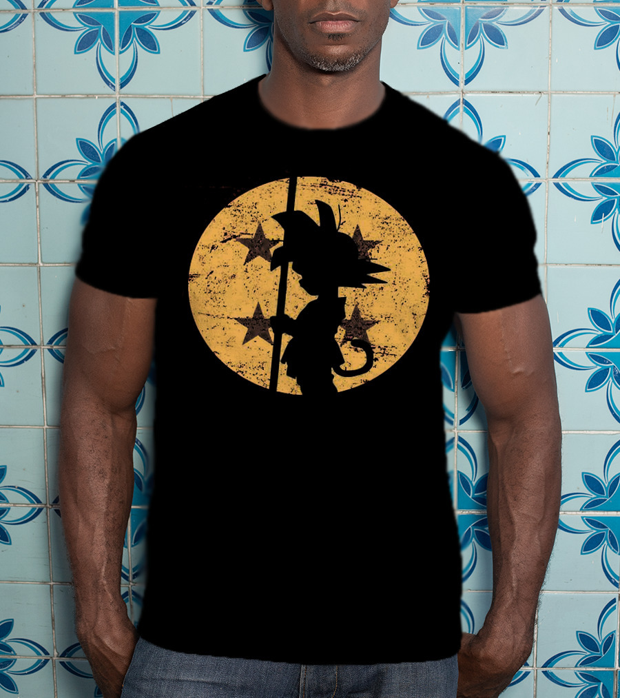 Songoku Dragonball Silhouette With Stars Circle T-Shirt