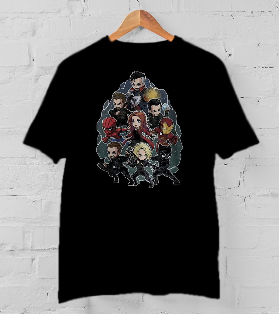 Avengers Chibi Characters With Iron Man Spider-Man And Black Widow T-Shirt