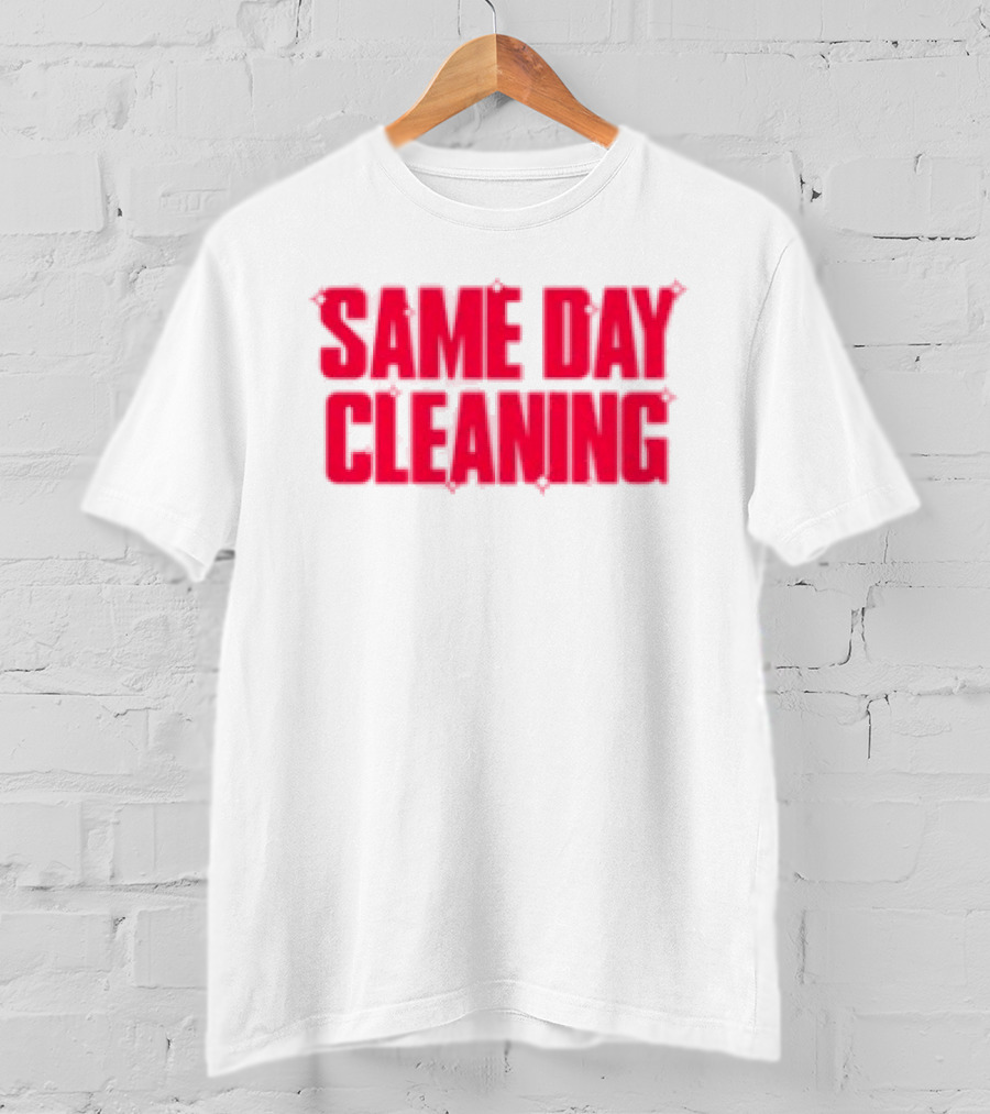 Sammy Virji Same Day Cleaning Bold Red Text T-Shirt