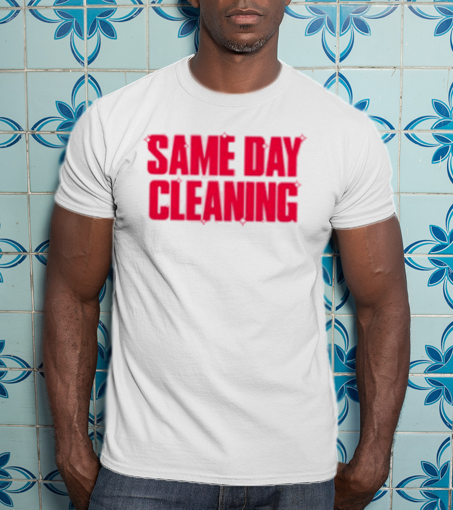 Sammy Virji Same Day Cleaning Bold Red Text T-Shirt