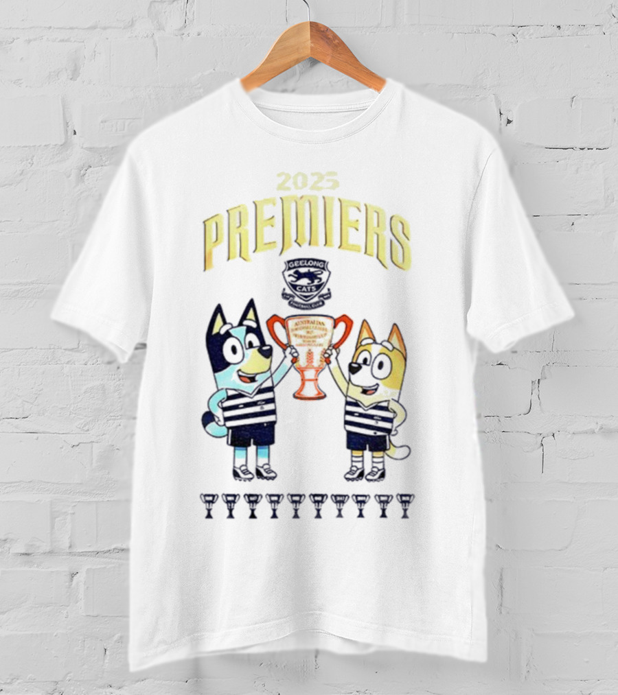 2025 Premiers Bluey And Bingo Geelong Cats Football AFL T-Shirt