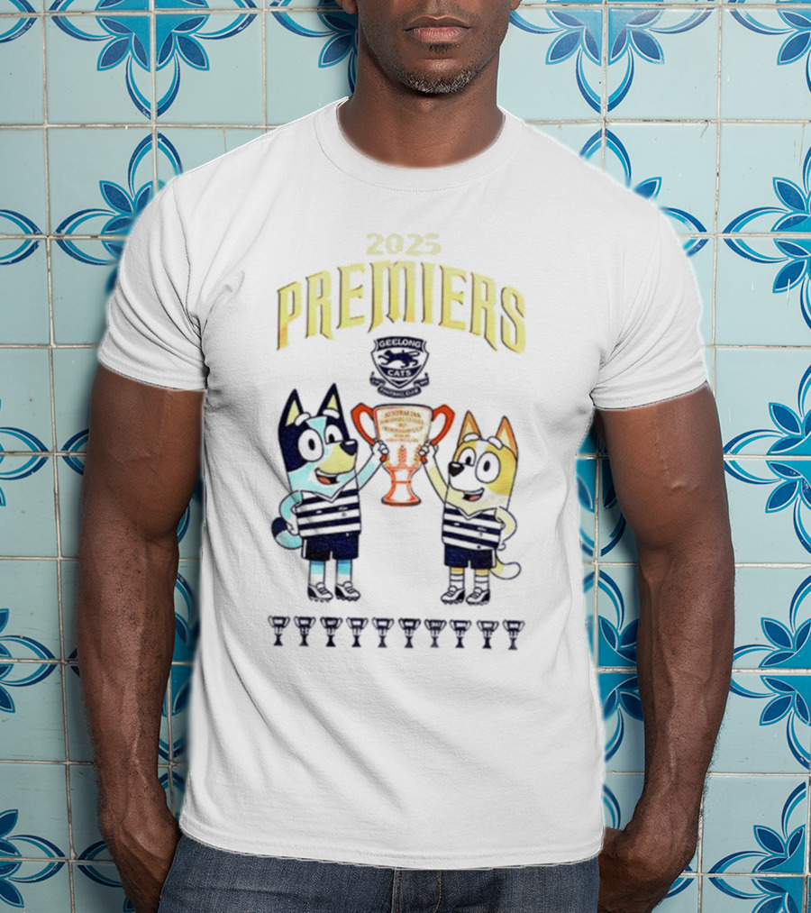 2025 Premiers Bluey And Bingo Geelong Cats Football AFL T-Shirt