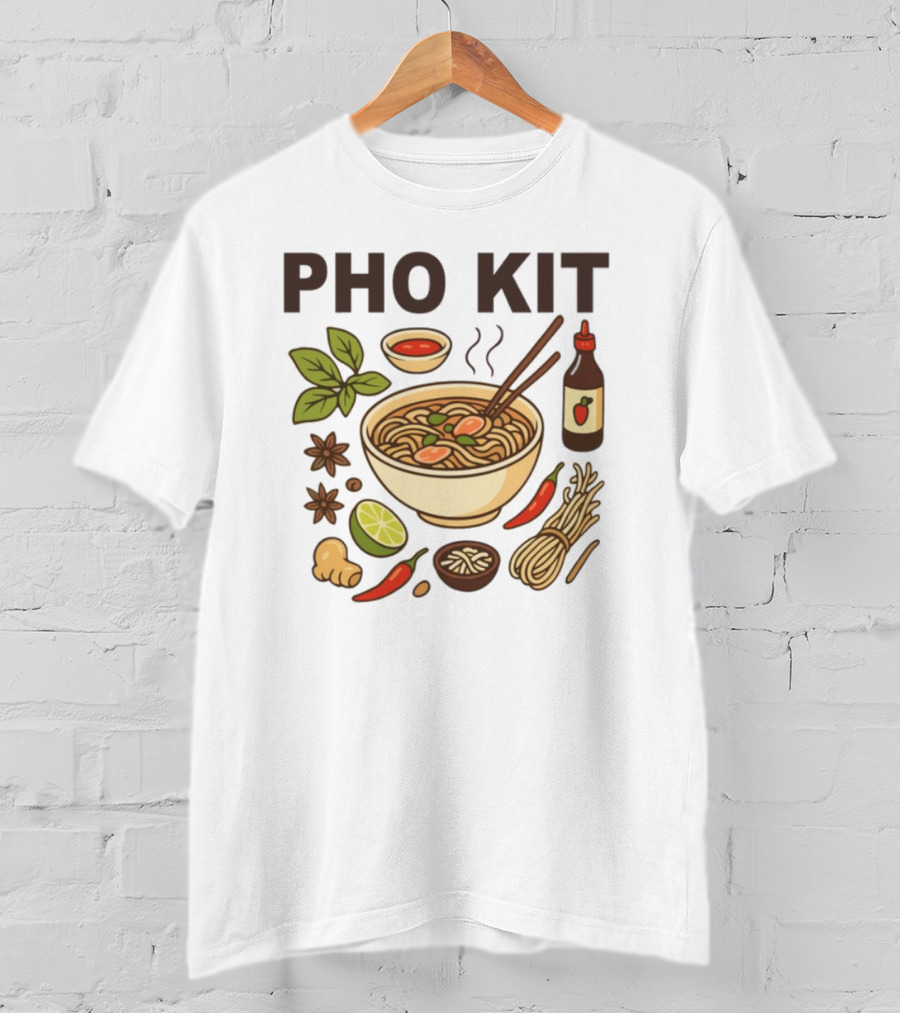 Pho Kit Noodle Bowl With Ingredients And Chopsticks T-Shirt
