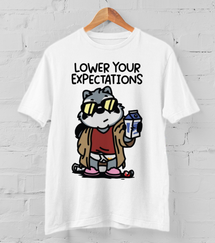 Lower Your Expectations Cartoon Character With Sunglasses And Milk Carton T-Shirt