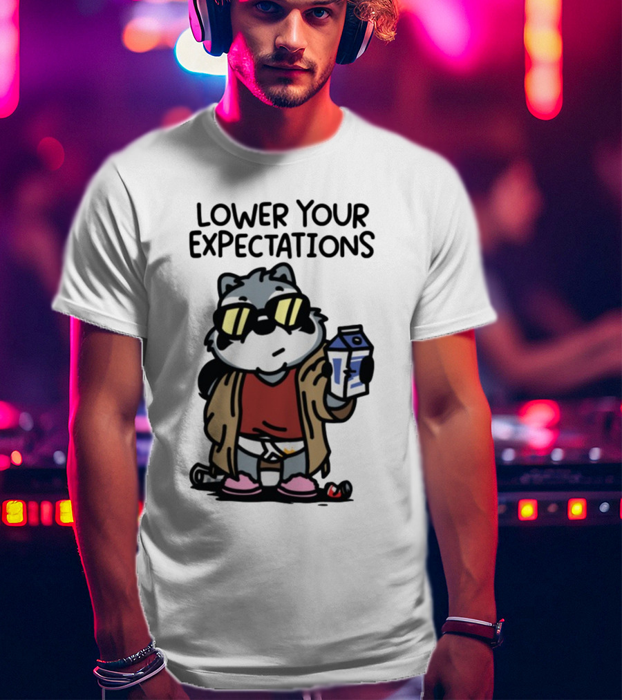 Lower Your Expectations Cartoon Character With Sunglasses And Milk Carton T-Shirt