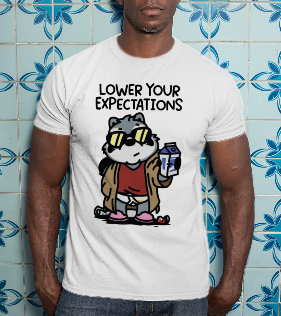 Lower Your Expectations Cartoon Character With Sunglasses And Milk Carton T-Shirt