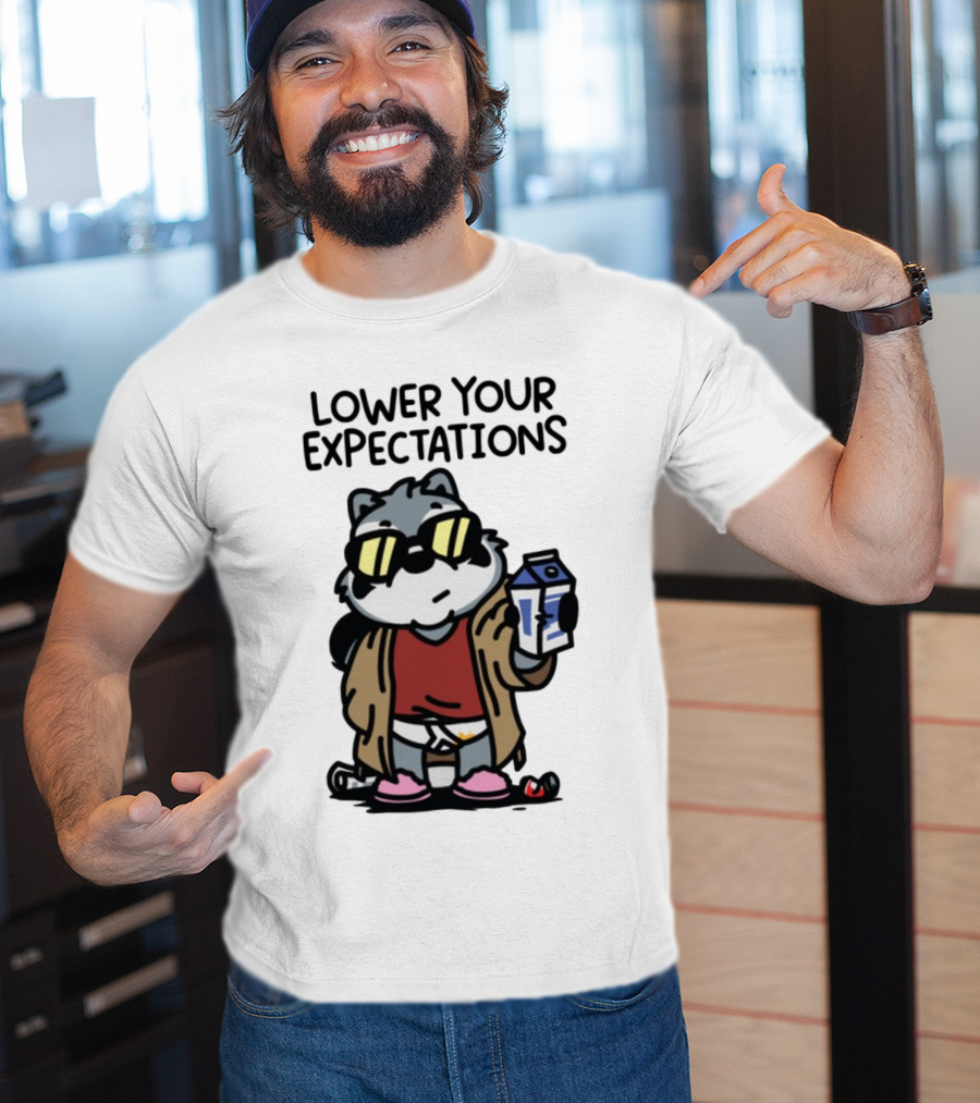 Lower Your Expectations Cartoon Character With Sunglasses And Milk Carton T-Shirt