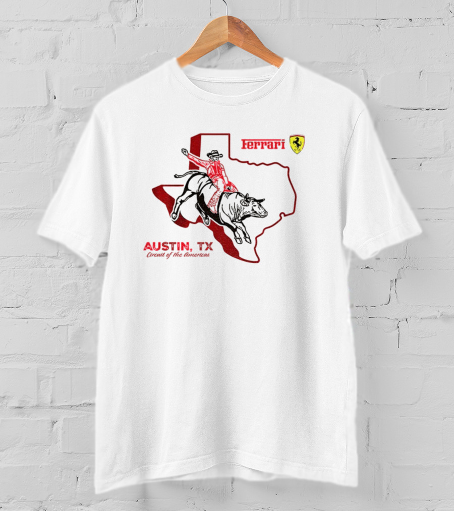 Ferrari Austin Texas Circuit Of The Americas Bull Rider Map Icon T-Shirt