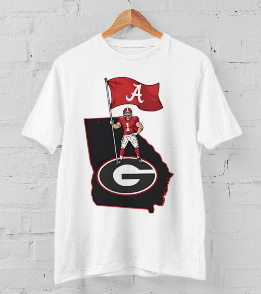Alabama Crimson Tide Flag Over Georgia Bulldogs Map Football Rivalry T-Shirt