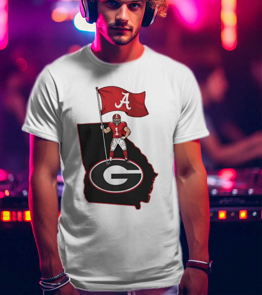 Alabama Crimson Tide Flag Over Georgia Bulldogs Map Football Rivalry T-Shirt