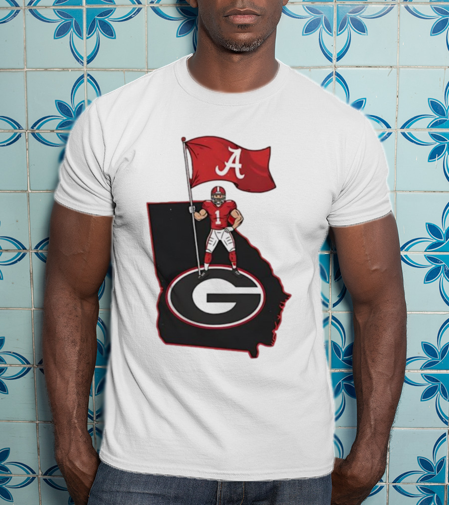 Alabama Crimson Tide Flag Over Georgia Bulldogs Map Football Rivalry T-Shirt