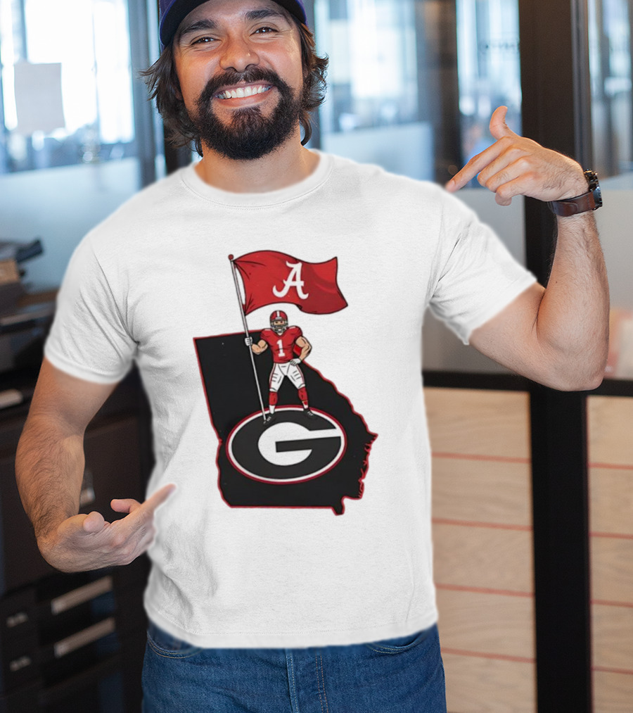 Alabama Crimson Tide Flag Over Georgia Bulldogs Map Football Rivalry T-Shirt