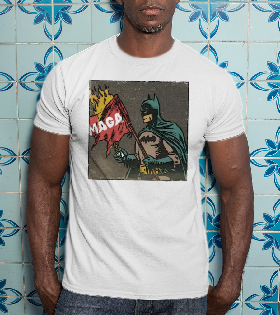 "Cult Of The Batman Holding Burning MAGA Flag" T-Shirt