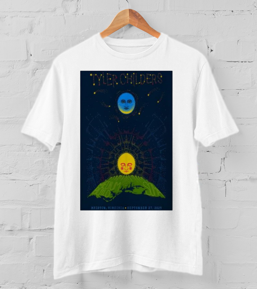 Tyler Childers Bristow Virginia September 27 2025 Medium Build Sola Blue Moon Yellow Sun T-Shirt