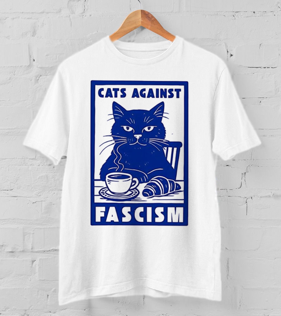 Cats Against Fascism Coffee And Croissant T-Shirt