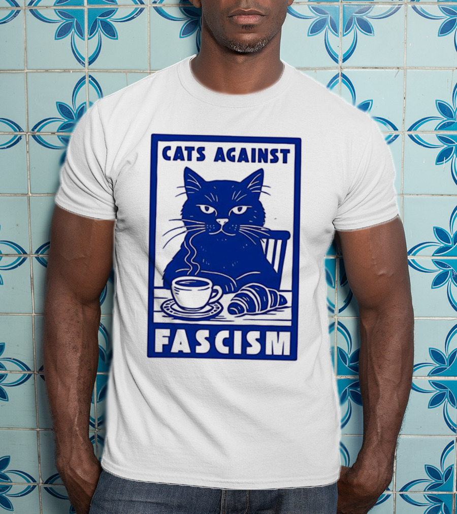 Cats Against Fascism Coffee And Croissant T-Shirt