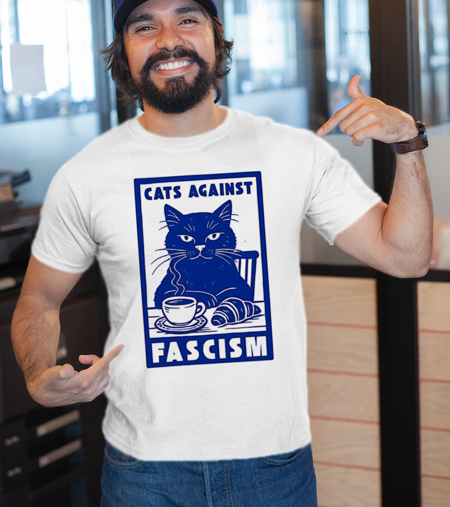 Cats Against Fascism Coffee And Croissant T-Shirt