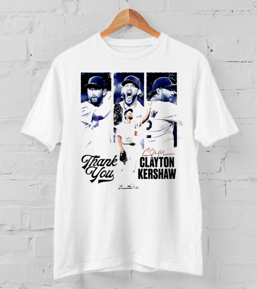 Clayton Kershaw Los Angeles Dodgers Thank You Signature Cursive T-Shirt