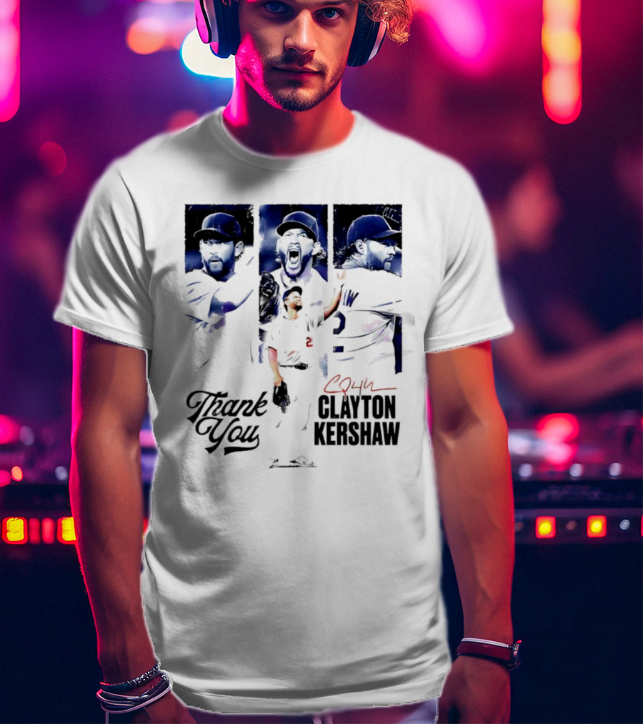 Clayton Kershaw Los Angeles Dodgers Thank You Signature Cursive T-Shirt