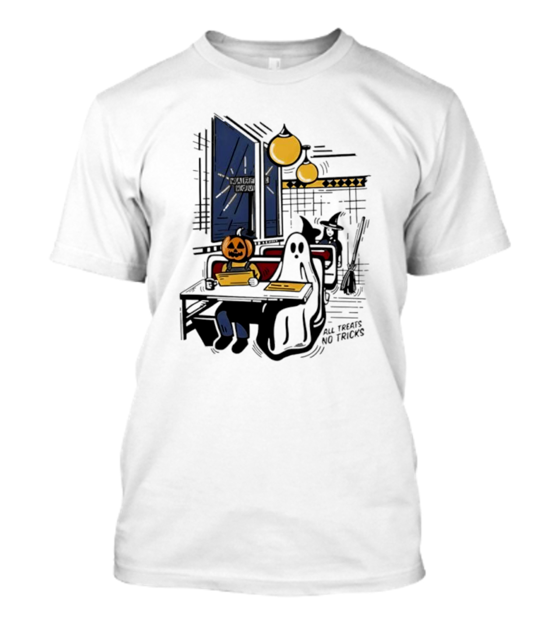 Waffle House Halloween All Treats No Tricks Jack-O-Lantern Characters T-Shirt
