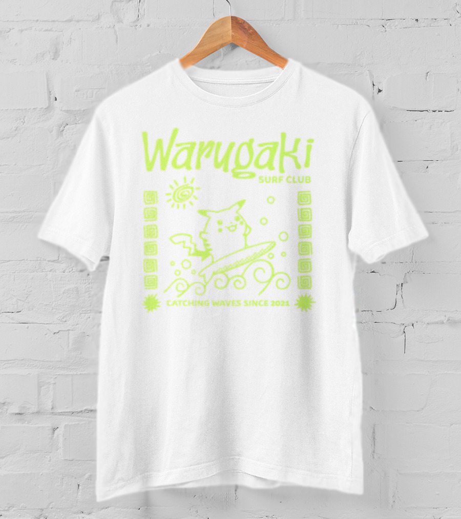 Warugaki Surf Club Pikachu Surfing Illustration Sun And Waves T-Shirt