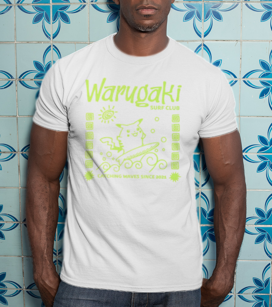 Warugaki Surf Club Pikachu Surfing Illustration Sun And Waves T-Shirt