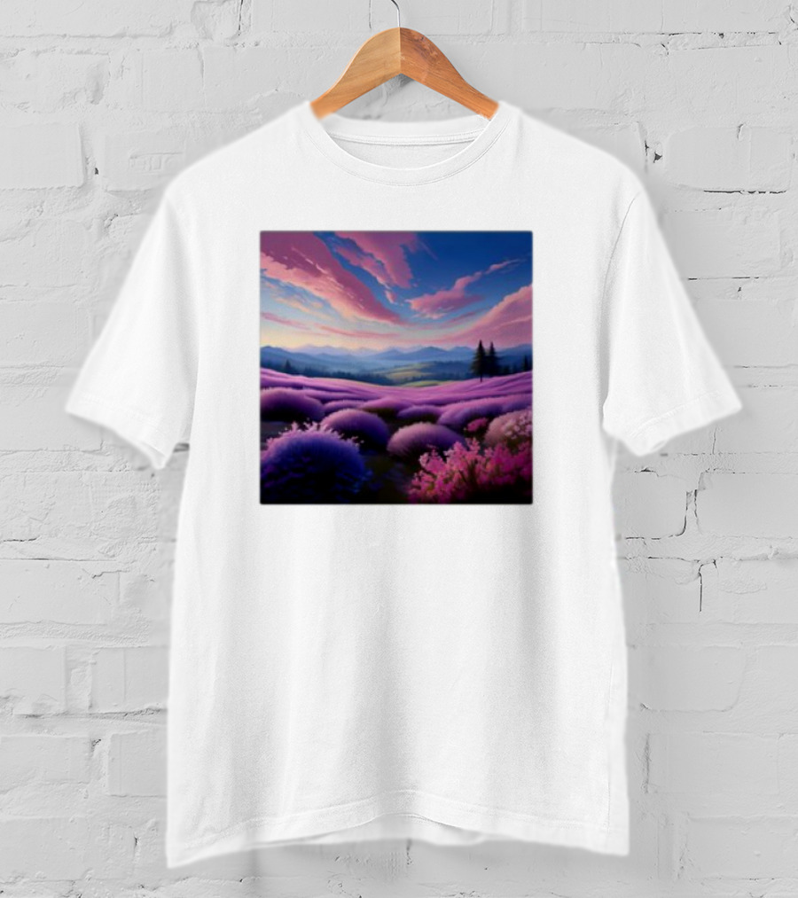 Her Radiant Bloom Lavender Sunset Landscape With Pink And Purple Sky T-Shirt
