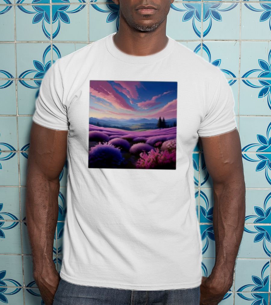 Her Radiant Bloom Lavender Sunset Landscape With Pink And Purple Sky T-Shirt