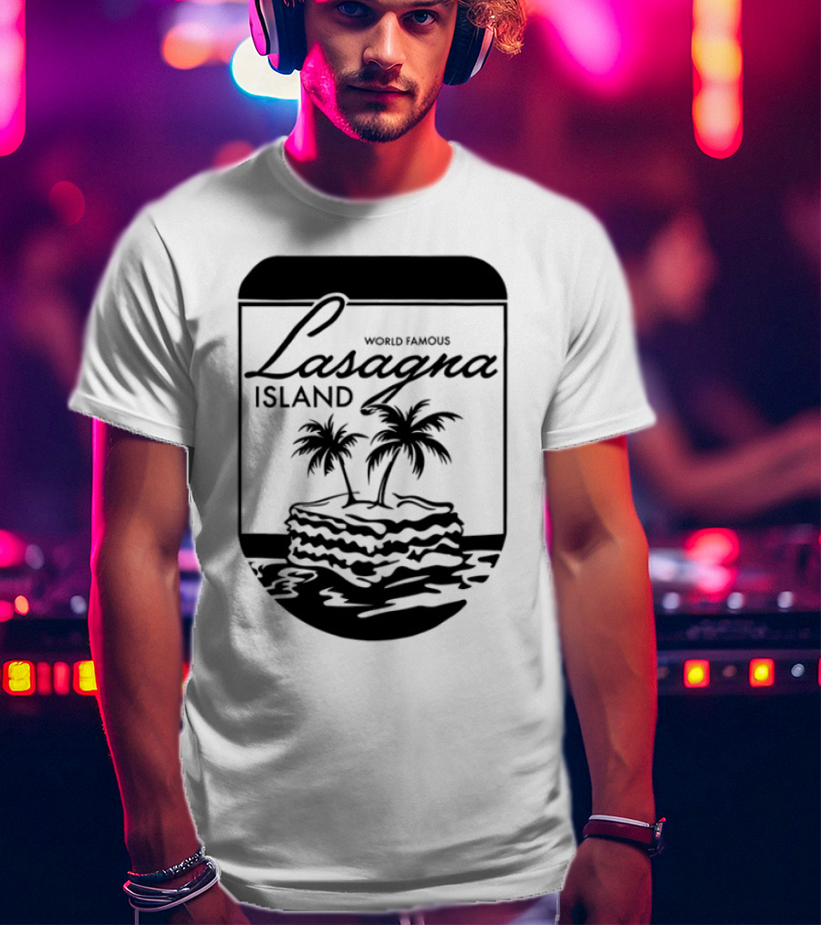World Famous Lasagna Island Cat Cartoon Comic Humor Retro Style T-Shirt